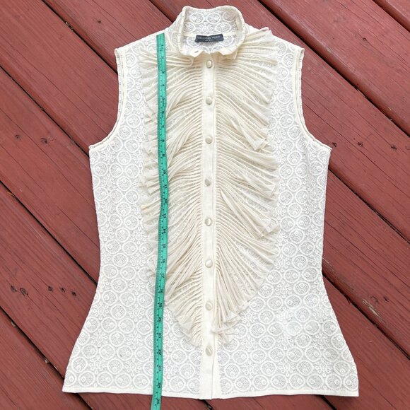 Alexander McQueen Jabot Collar Stretchy lace Sleeveless button up blouse L - Picture 12 of 16